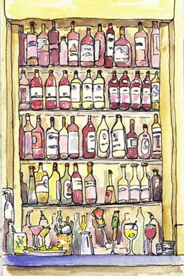 Sketch of Wine Bottles at Bar Cesar Sketch-Wine -Bottles