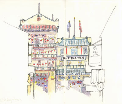 Washington St. from Waverly Place, Chinatown, San Francisco sketch_alt here