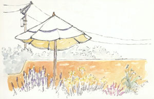 Cafe at Garcia Street Books sketch_santa_fe_umbrella